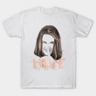 portrait of a girl the inscription love T-Shirt